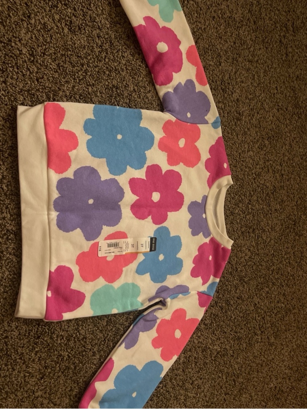okie dokie White Crewneck Sweatshirt with Pink, Blue, Purple & Teal Flowers